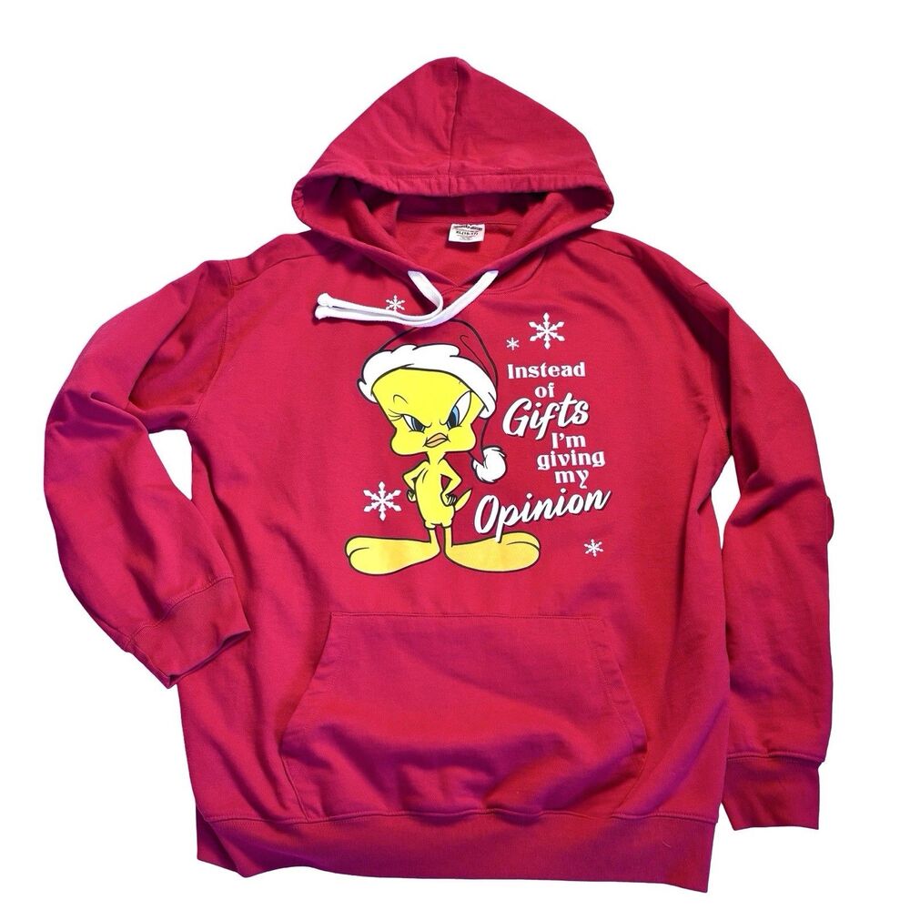Looney Tunes Tweety Bird Hoodie Sweatshirt Red Christmas Theme Size XL 15-17